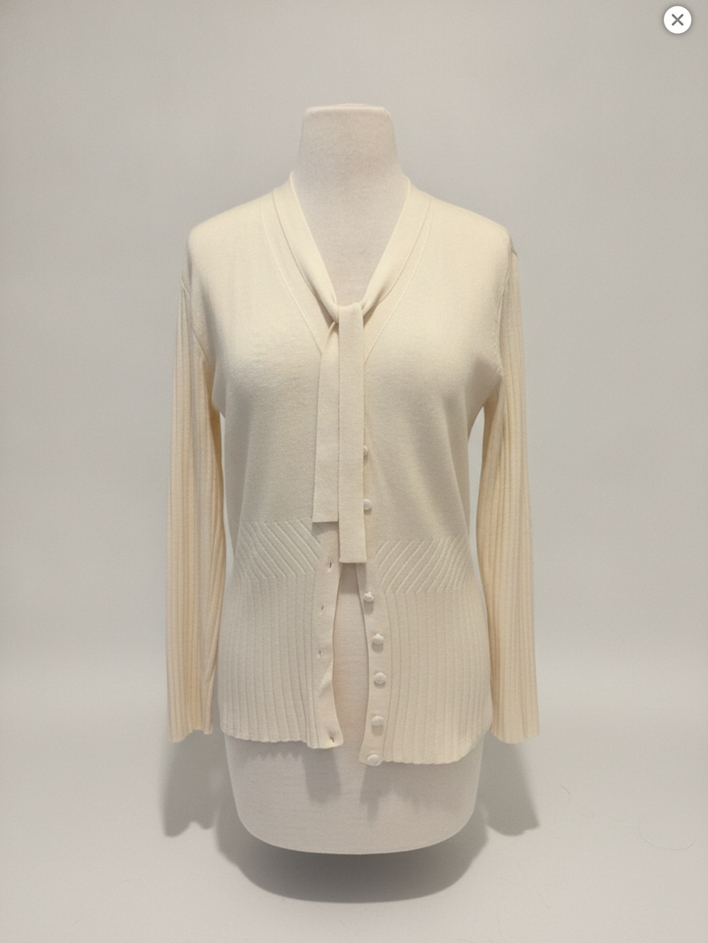Rena Lange Cream Tie-Neck Button-Front Cardigan